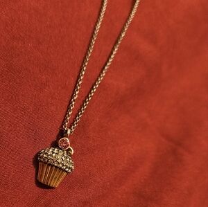 Juicy Couture SS Necklace Sterling Silver Cupcake Red Pave Rhinestone Dessert